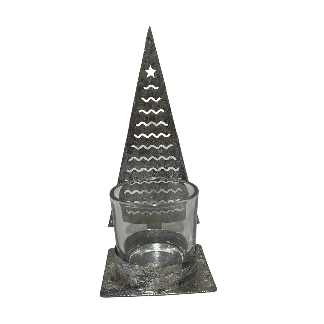 Christmas Tree with Sqiggles Tea Light Holder Silver