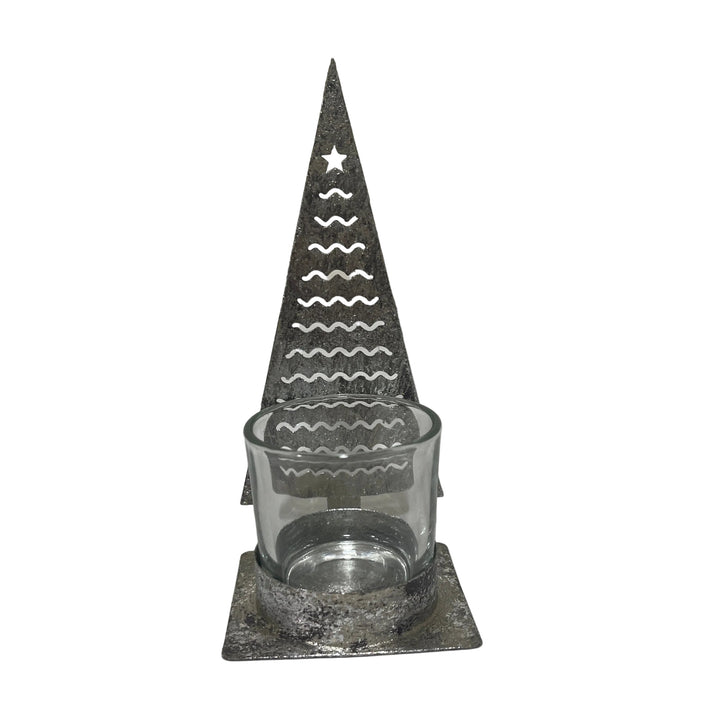 Christmas Tree with Sqiggles Tea Light Holder Silver