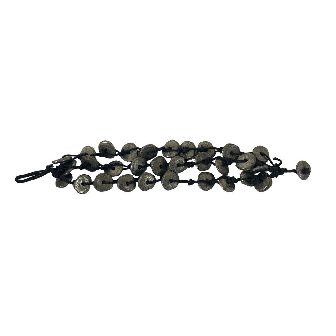 Handmade Metal Disc & Textile Layering Bracelet