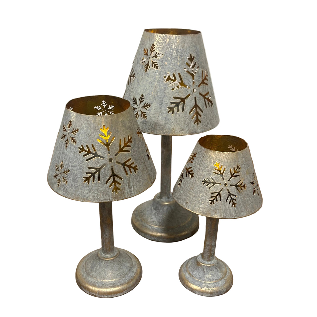 Set Of 3 Snowflake Tea Light Lamps Gold