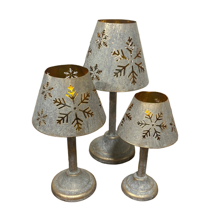 Set Of 3 Snowflake Tea Light Lamps Gold