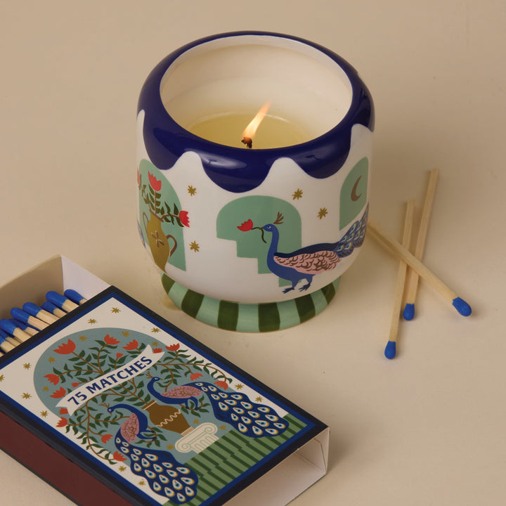 A Dopo Peacock Ceramic Candle in Misted Lime