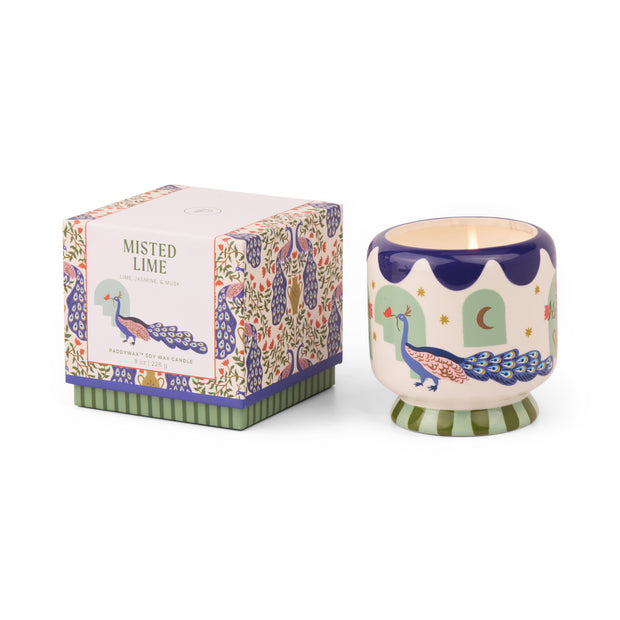 A Dopo Peacock Ceramic Candle in Misted Lime