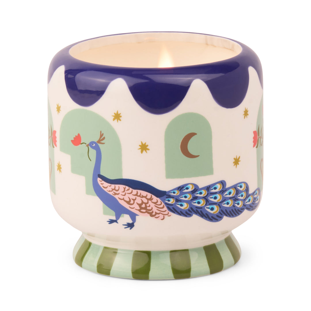 A Dopo Peacock Ceramic Candle in Misted Lime