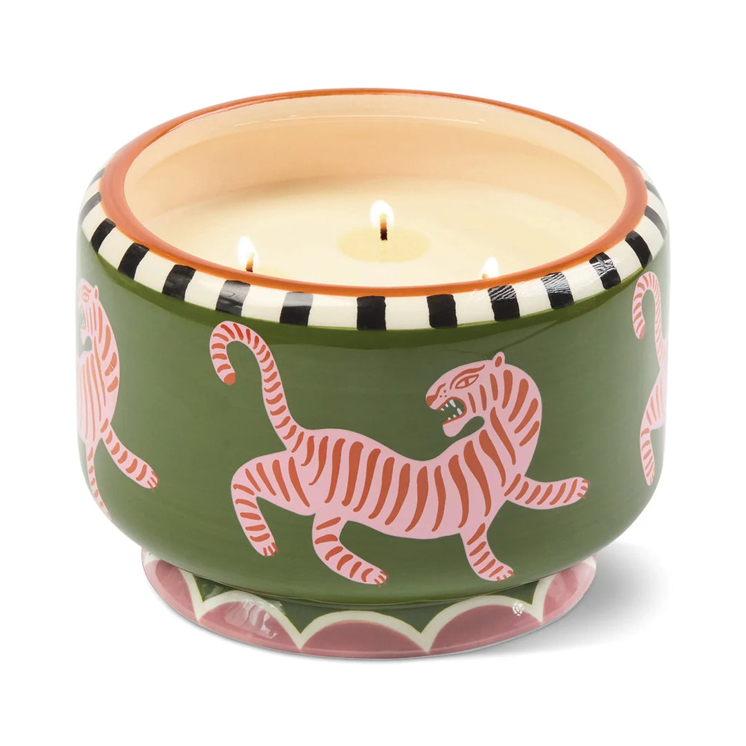 A Dopo Tiger 24oz Ceramic 4 Wick Candle In Black Cedar & Fig