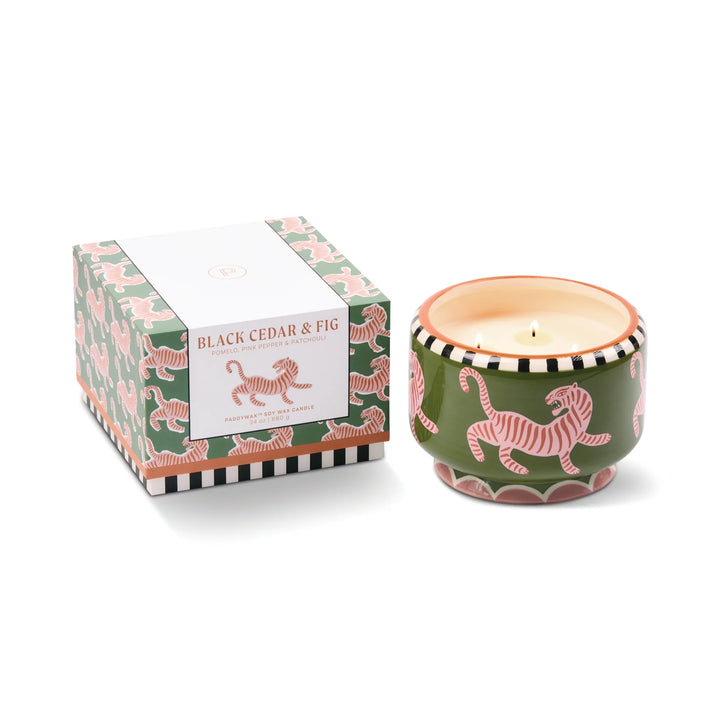 A Dopo Tiger 24oz Ceramic 4 Wick Candle In Black Cedar & Fig