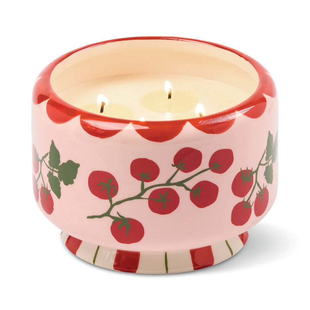 A Dopo Tomato Vine 24oz Ceramic 4 Wick Candle in Heirloom Tomato
