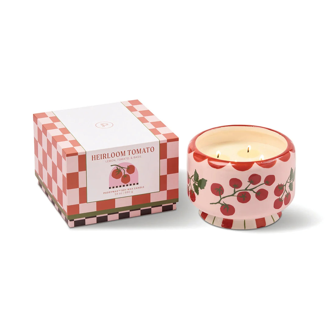 A Dopo Tomato Vine 24oz Ceramic 4 Wick Candle in Heirloom Tomato