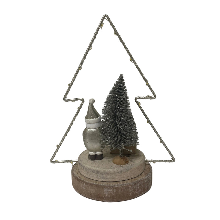 Tree with Santa & Present LED Silver