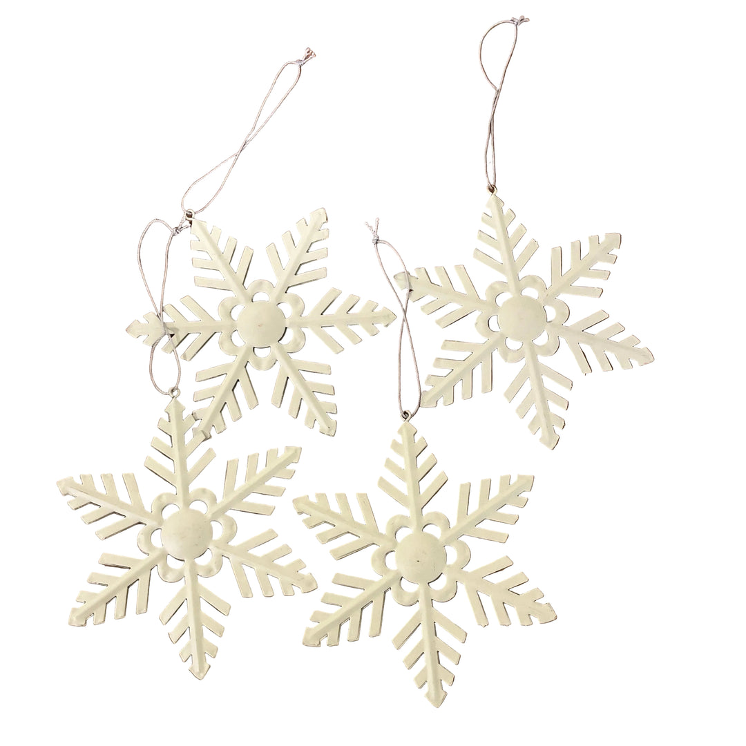 Set of 4 Small Cream Snowflake Hangers