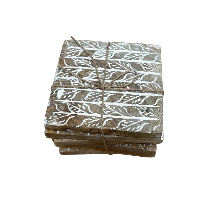 Set of 6 Wooden Coasters Leaves