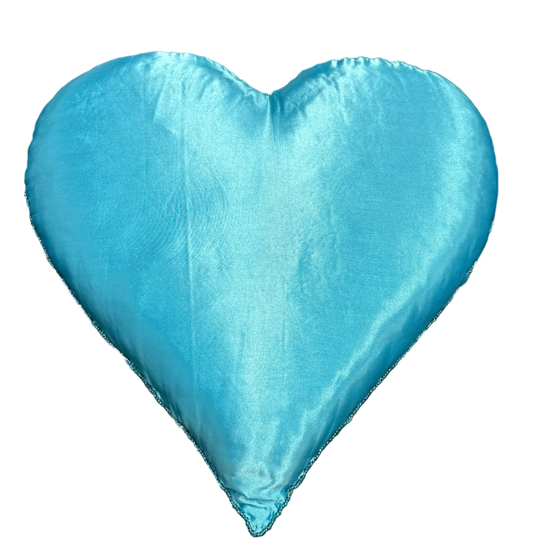 Large Beaded Heart Cushion in Blue