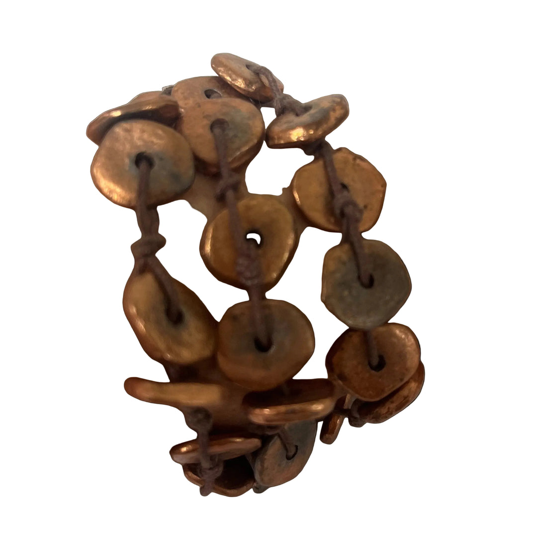 Handmade Metal Disc & Textile Layering Bracelet