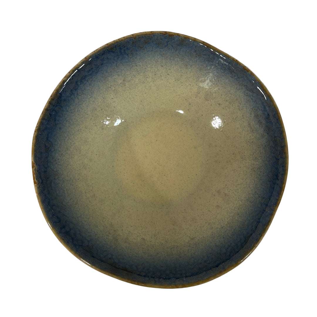 Set of 4 Small Shallow Bowls Blue Ivory