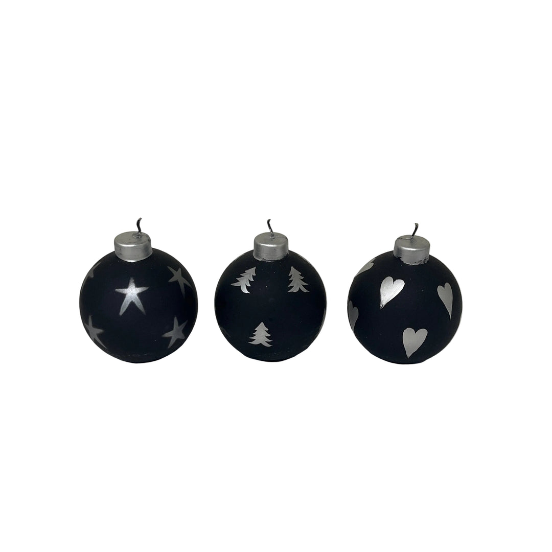 Set of 3 Large Bauble Candles Black