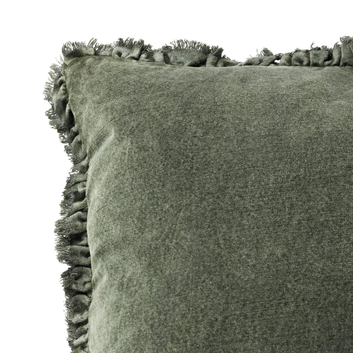 Bertie Feather Filled Velvet Cushion in Moss