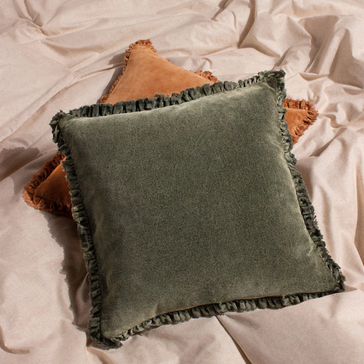 Bertie Feather Filled Velvet Cushion in Moss