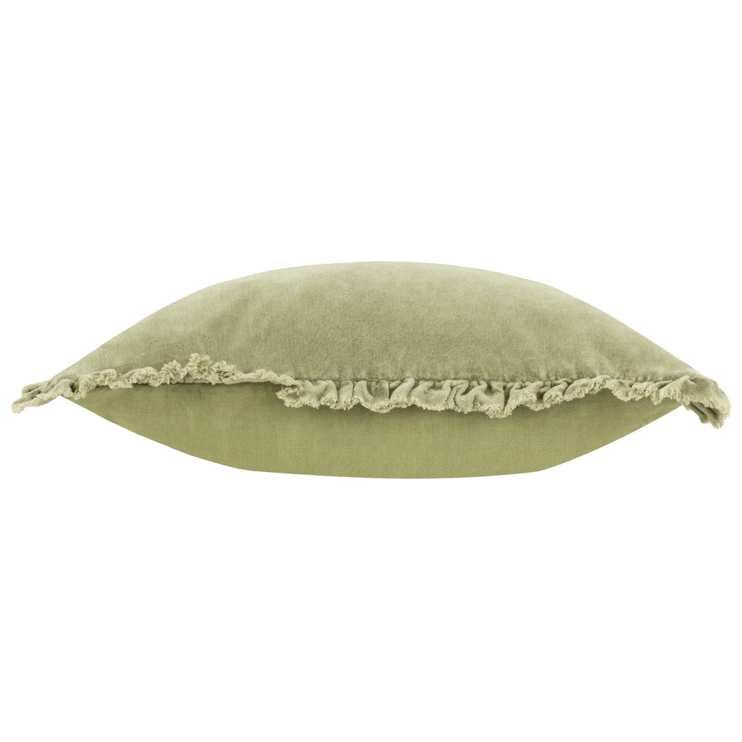 Bertie Feather Filled Velvet Cushion in Sage