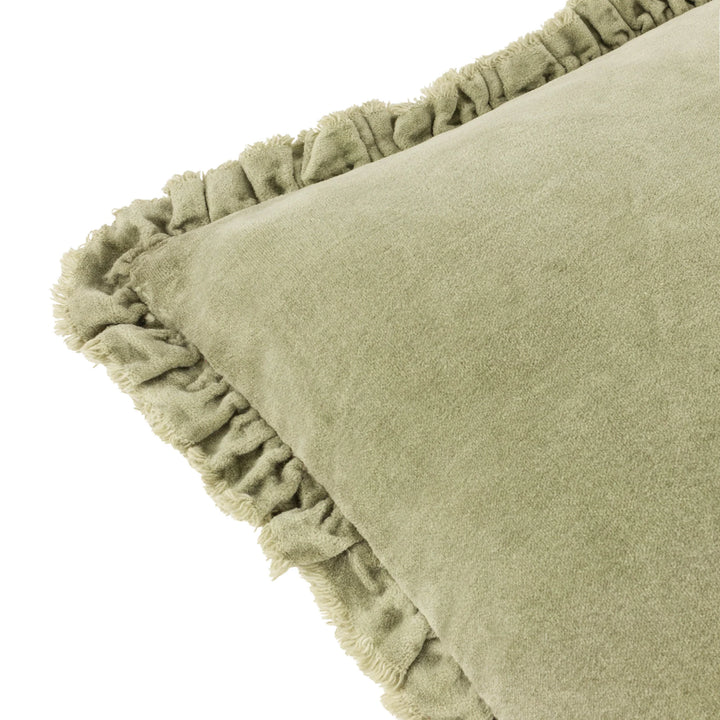 Bertie Feather Filled Velvet Cushion in Sage