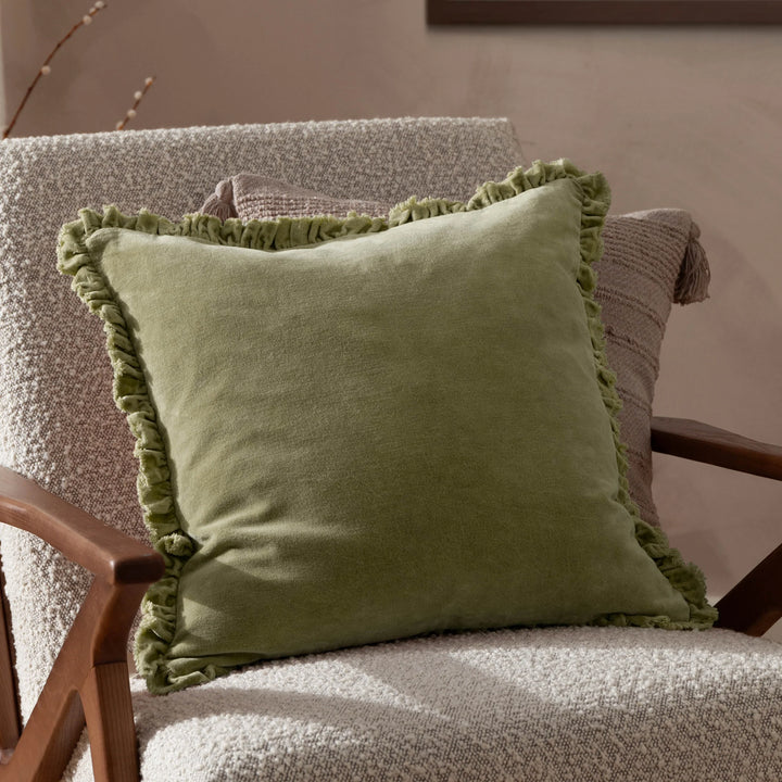 Bertie Feather Filled Velvet Cushion in Sage