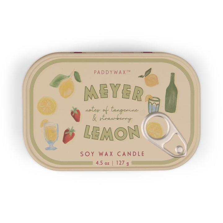 Bistro Lemon Printed Tin Candle In Meyer Lemon
