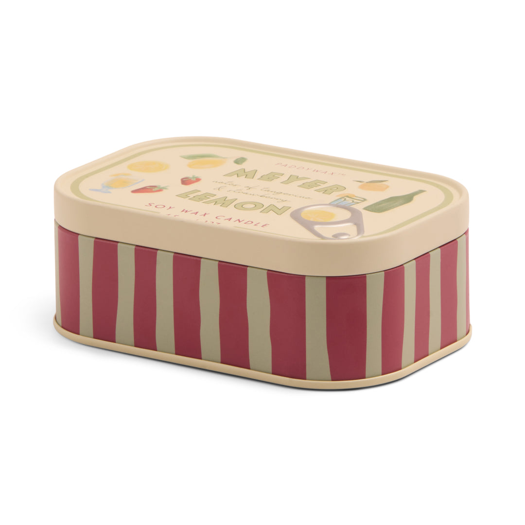 Bistro Lemon Printed Tin Candle In Meyer Lemon
