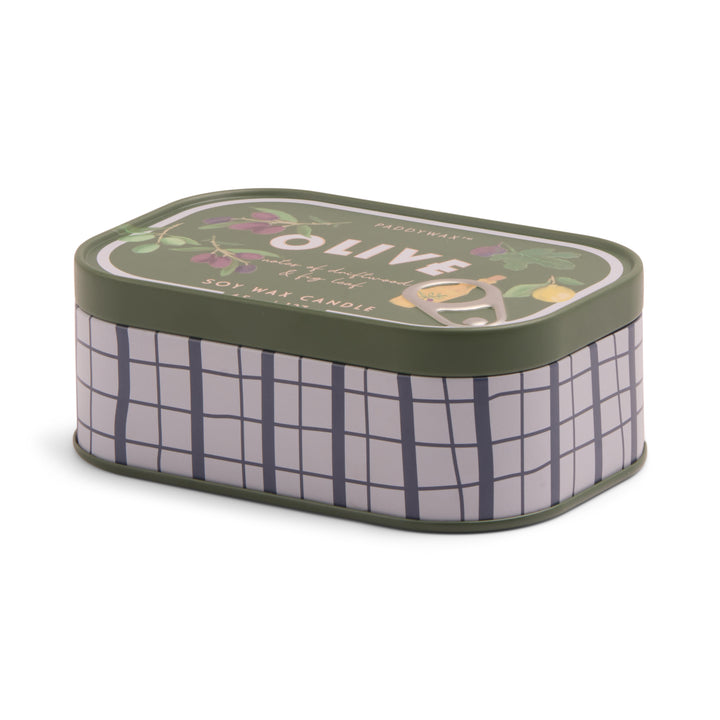 Bistro Olive Printed Tin Candle In Fig Olive
