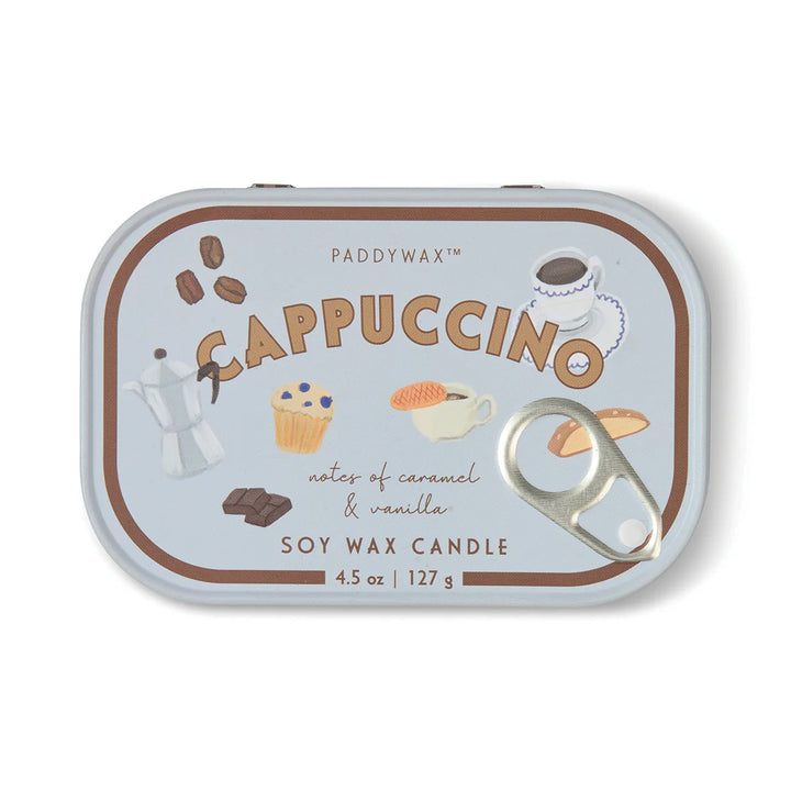 Bistro Cappuccino Printed Tin Candle in Chocolate & Cherry