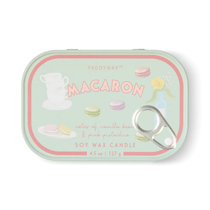 Bistro Macaron Printed Tin Candle in Amber & Pistachio