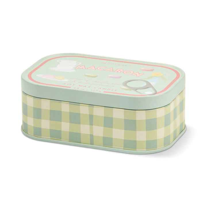 Bistro Macaron Printed Tin Candle in Amber & Pistachio