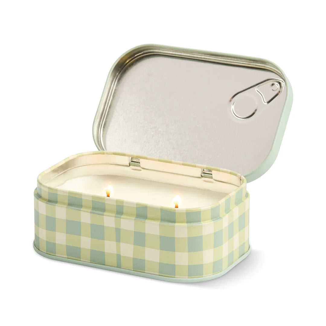 Bistro Macaron Printed Tin Candle in Amber & Pistachio