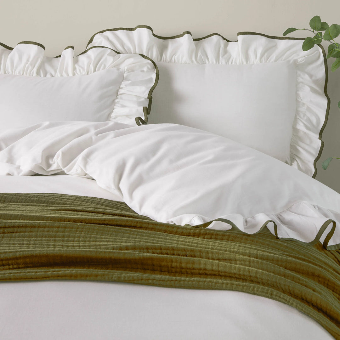 Blousey Cotton Ruffle Duvet Cover Set in Olive