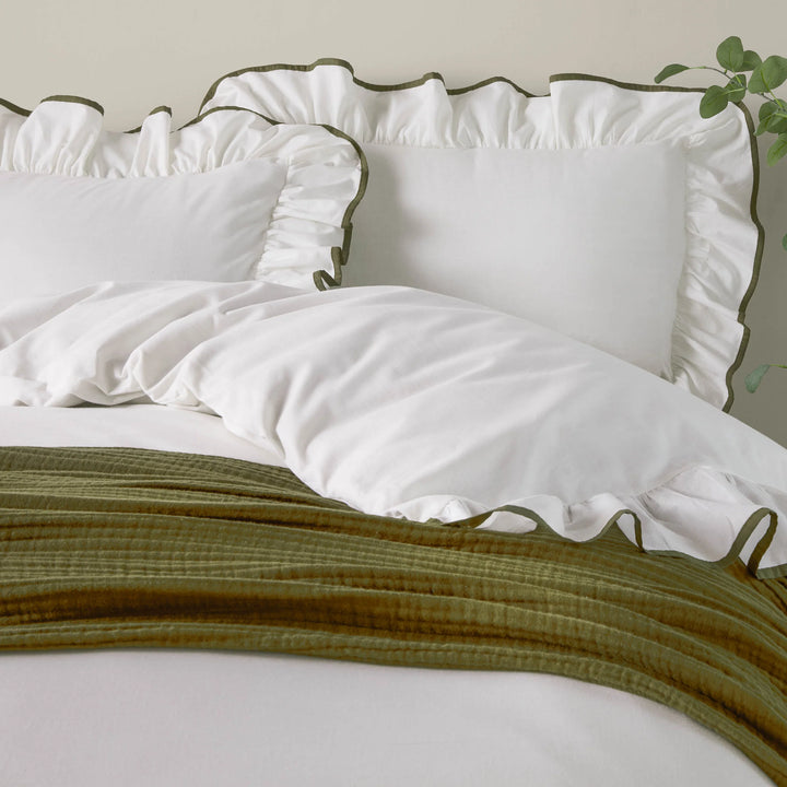 Blousey Cotton Ruffle Duvet Cover Set in Olive