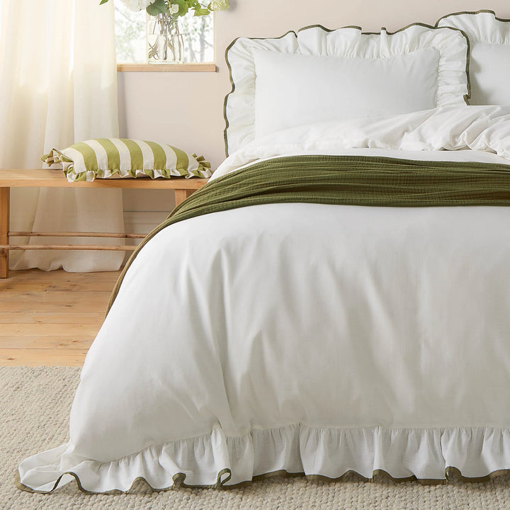 Blousey Cotton Ruffle Duvet Cover Set in Olive