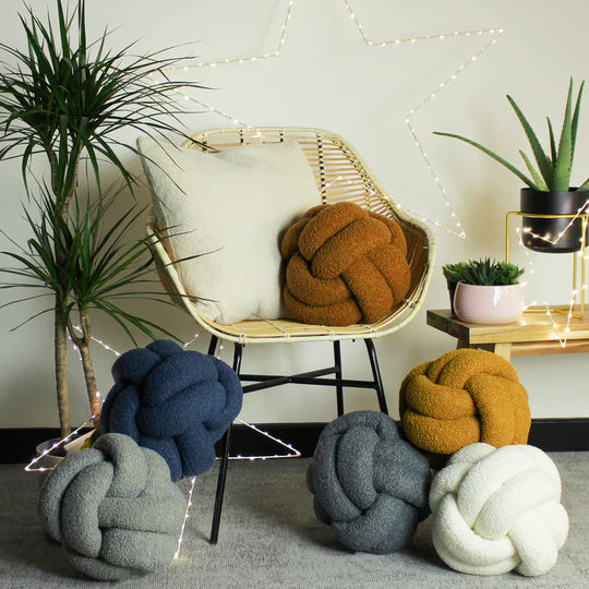 Boucle Knot Fleece Cushion in Ecru