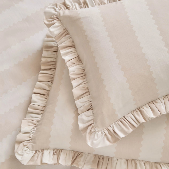 Birdie Stripe Ruffle Duvet Cover Set in Oat Milk