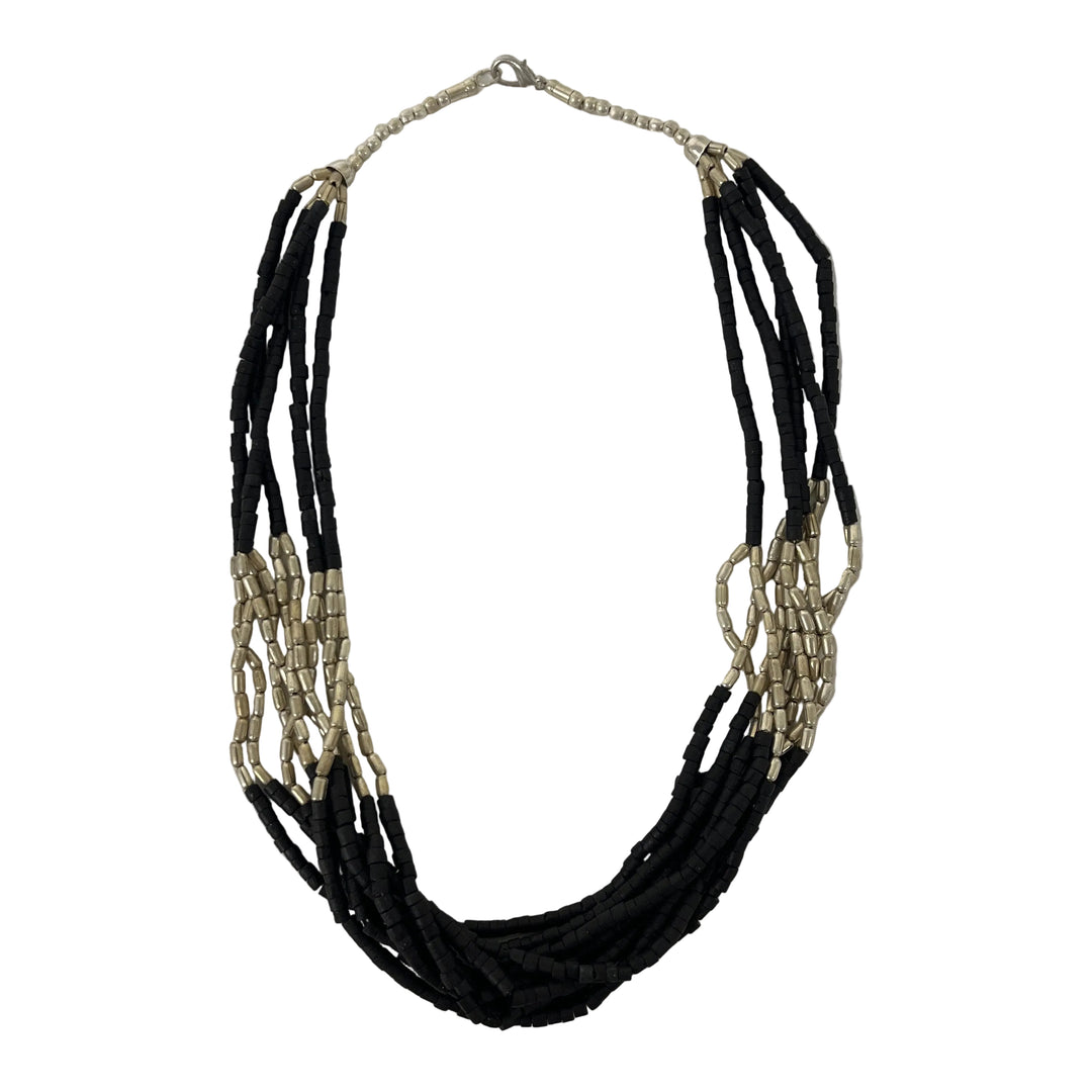 Handmade Metal & Bead Necklace Black/Silver