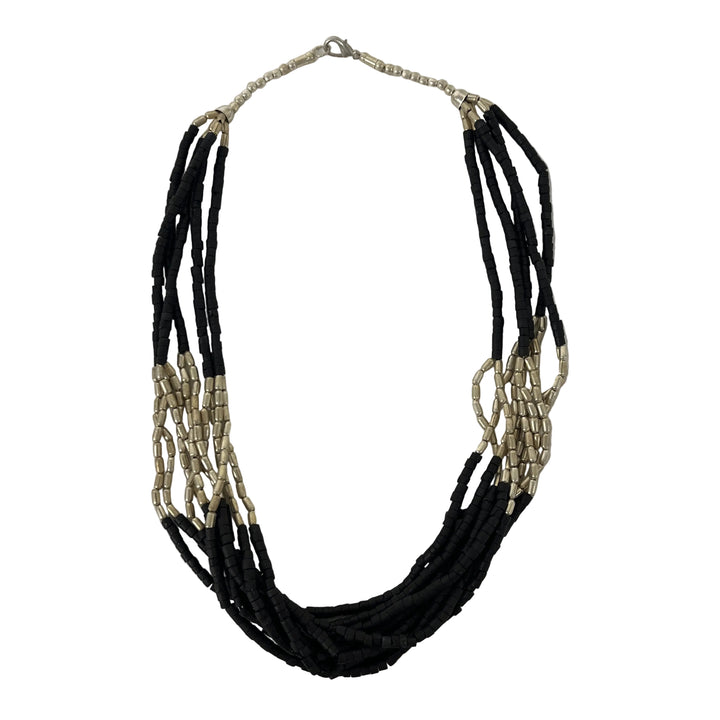 Handmade Metal & Bead Necklace Black/Silver
