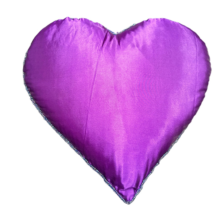 Large Beaded Heart Cushion in Violet
