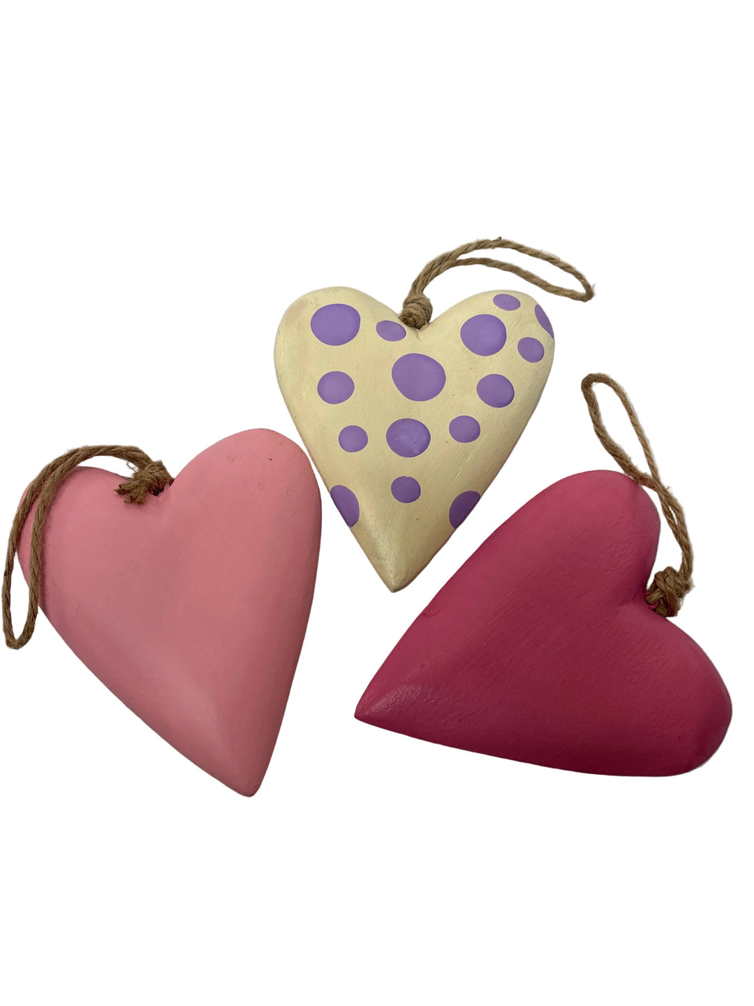 Set of 3 Wooden Heart Decorations Pink