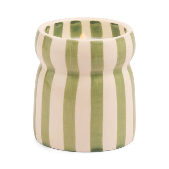 Cabana Sage Stripped Ceramic Candle Bora Bora