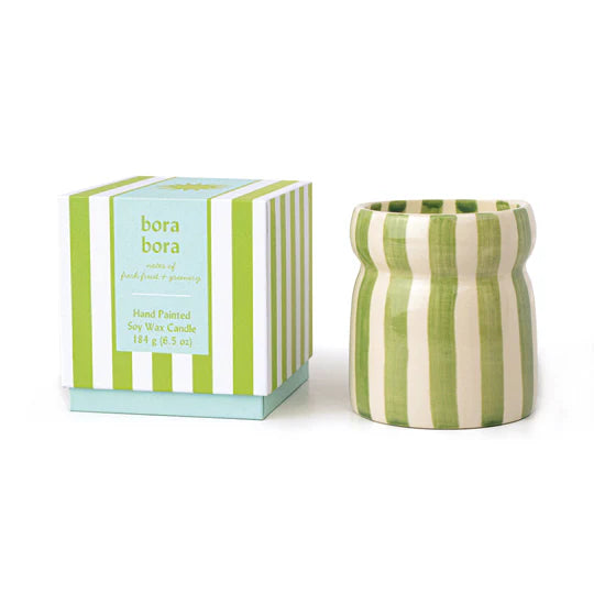 Cabana Sage Stripped Ceramic Candle Bora Bora