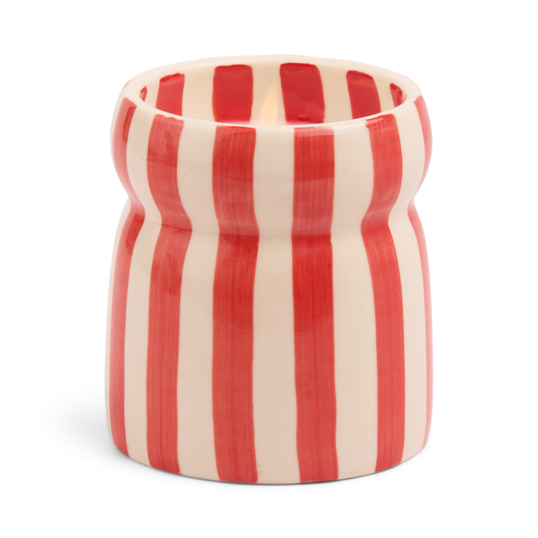 Cabana Red Stripped Ceramic Candle In Hibiscus Bay
