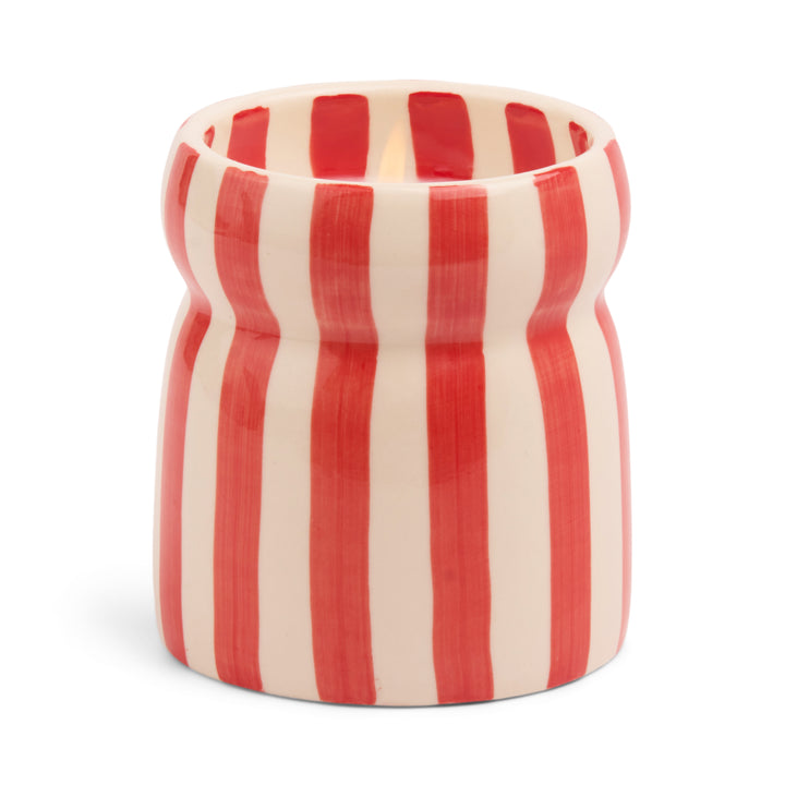 Cabana Red Stripped Ceramic Candle In Hibiscus Bay