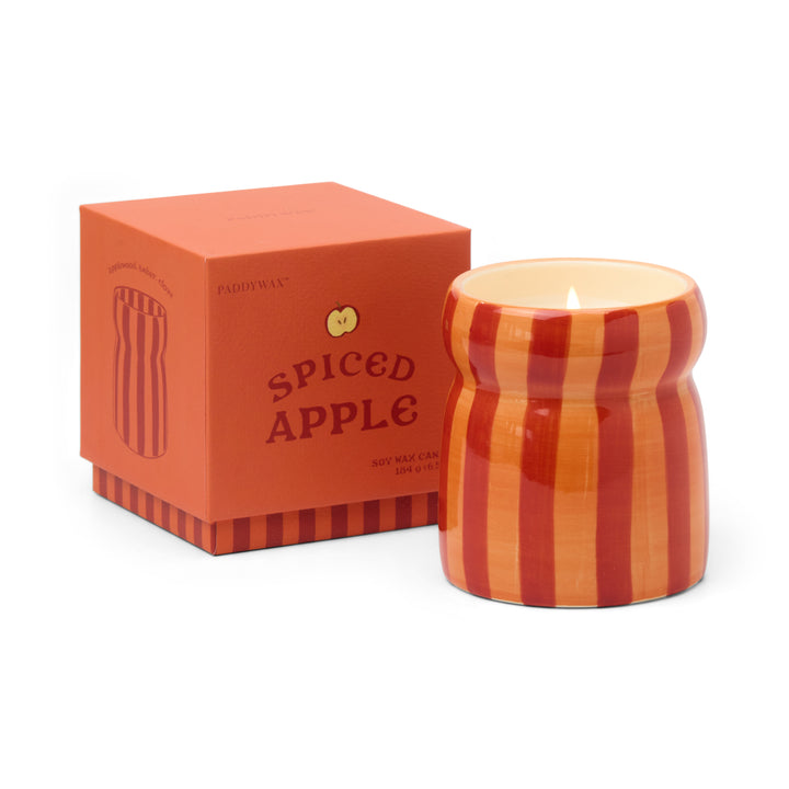 Cabana Red/Coral Stripped Ceramic Candle in Spiced Apple