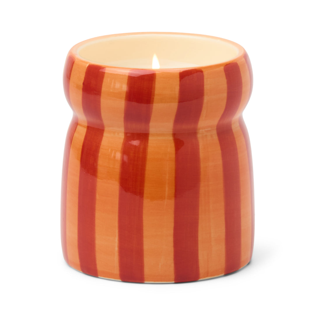 Cabana Red/Coral Stripped Ceramic Candle in Spiced Apple