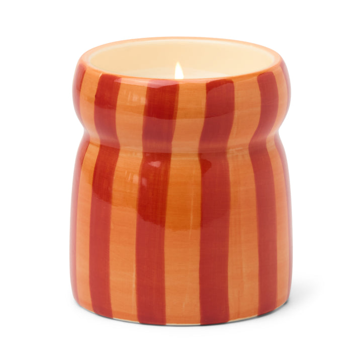 Cabana Red/Coral Stripped Ceramic Candle in Spiced Apple