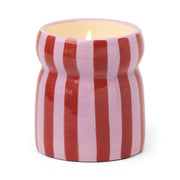 Cabana Red/Pink Striped Ceramic Candle In Pink Peppermint