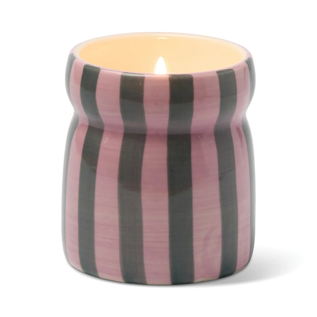 Cabana Christmas Pink/Green Striped Ceramic Candle Cinnamon & Clove
