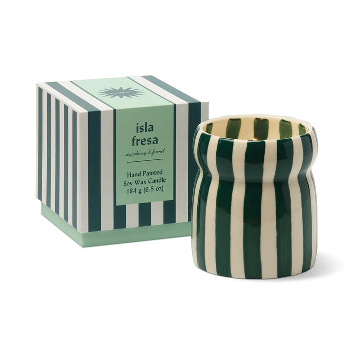 Cabana Teal Striped Ceramic Candle Isla Fresa